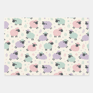 Pastel Rainbow Sheep Pattern Wrapping Paper Sheets