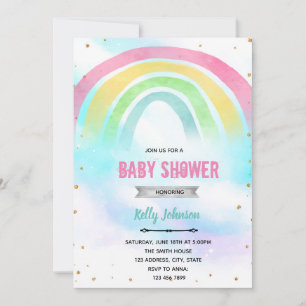 Pastel rainbow shower birthday invitation