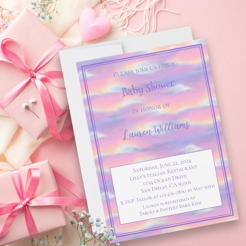 Pastel Rainbow Sky with Clouds Baby Shower Invitation