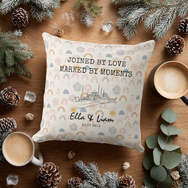 Pastel Rainbow Skyline Couple Keepsake Outdoor Pillow (Creator Uploaded)
