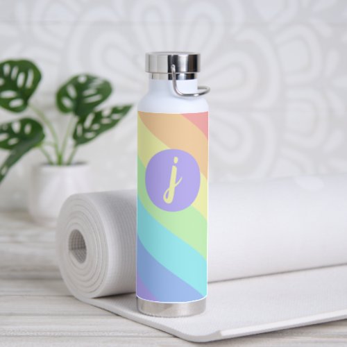 Pastel Rainbow Slash Stripes Monogram Water Bottle