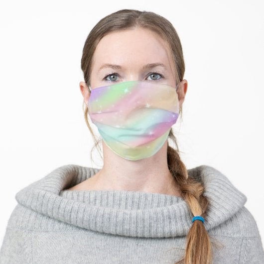 Pastel Rainbow Sparkle Clouds Adult Cloth Face Mask (Worn)