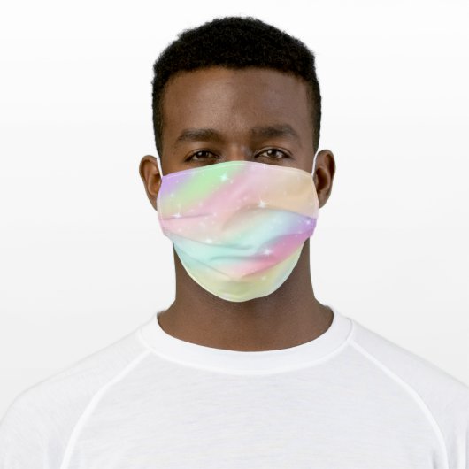 Pastel Rainbow Sparkle Clouds Adult Cloth Face Mask (Worn)