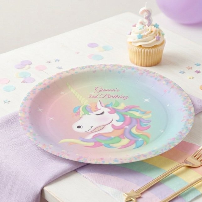 Pastel Rainbow Sparkle Magical Unicorn Birthday  Paper Plates (Creator Uploaded)