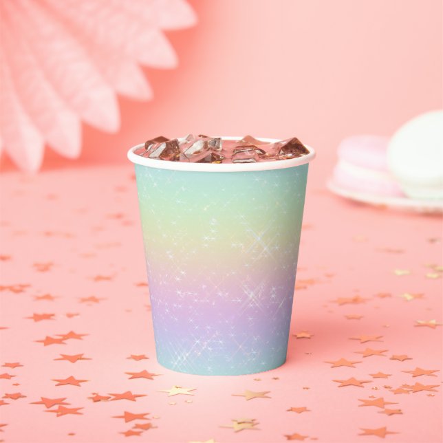 Pastel Rainbow Sparkle Pattern Paper Cups (Insitu)