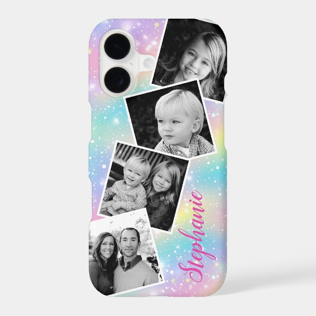 Pastel Rainbow Sparkle Photo Collage Personalized Case-Mate iPhone Case (Back)
