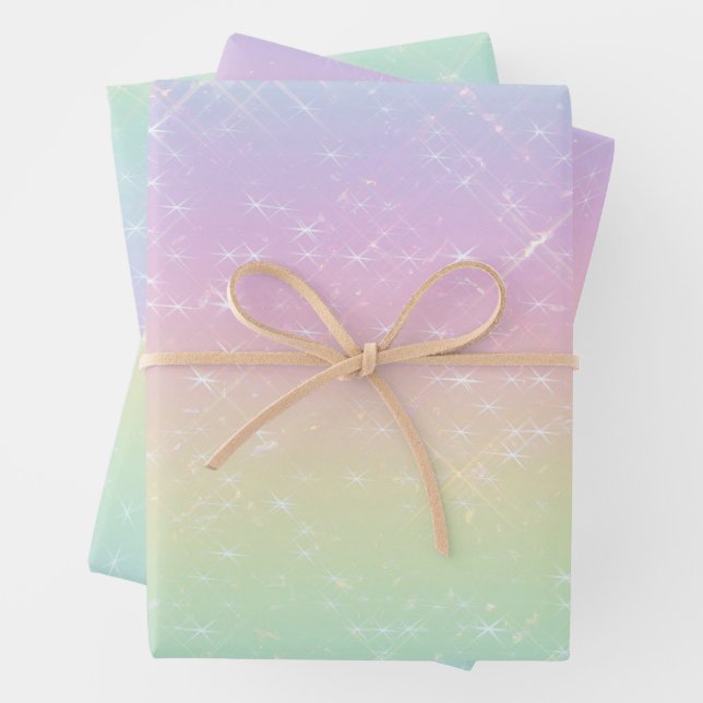 Pastel Rainbow Sparkles Pattern Wrapping Paper Sheets (In situ)