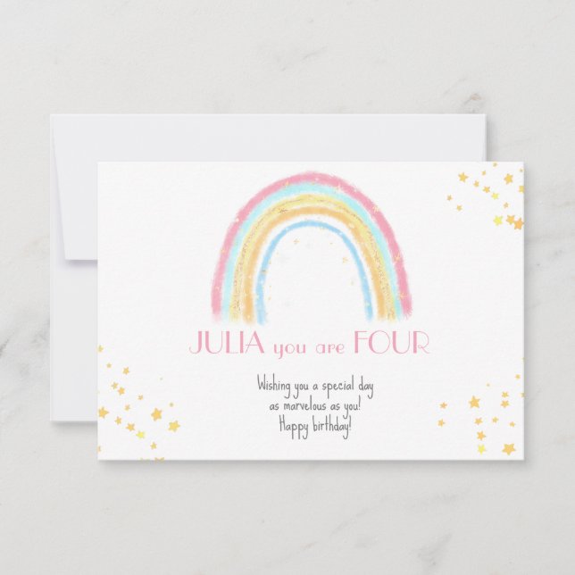 Pastel rainbow sparkling happy Birthday greeting Card (Front)