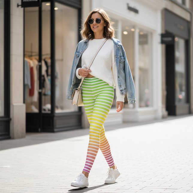 Pastel Rainbow Spectrum Gradient White Stripes Leggings (Creator Uploaded)
