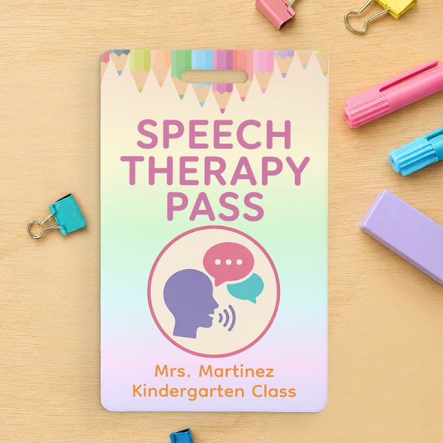 Pastel Rainbow Speech Therapy Pass Badge for Teach (Speech Therapy Pass)
