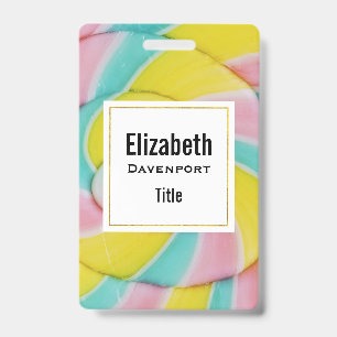 Pastel Rainbow Spiral Candy Photo Badge