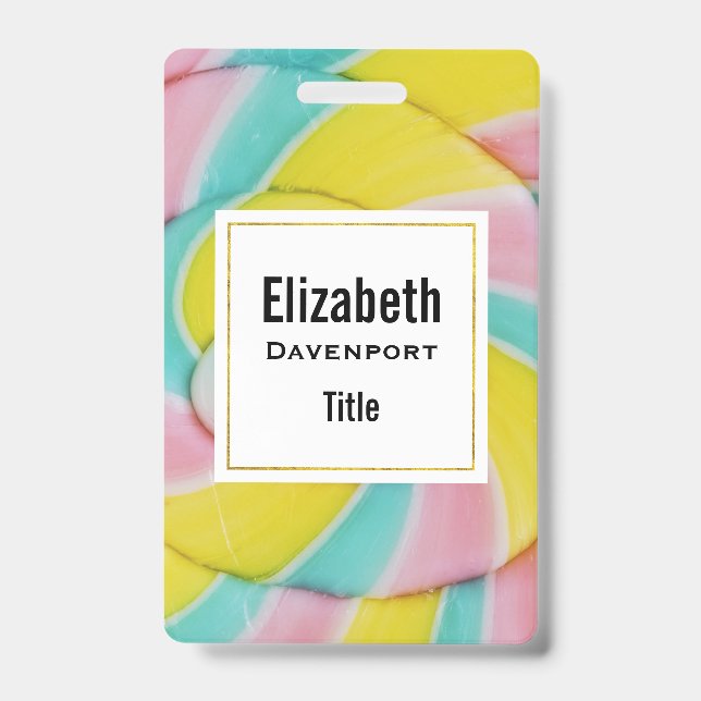Pastel Rainbow Spiral Candy Photo Badge (Front)