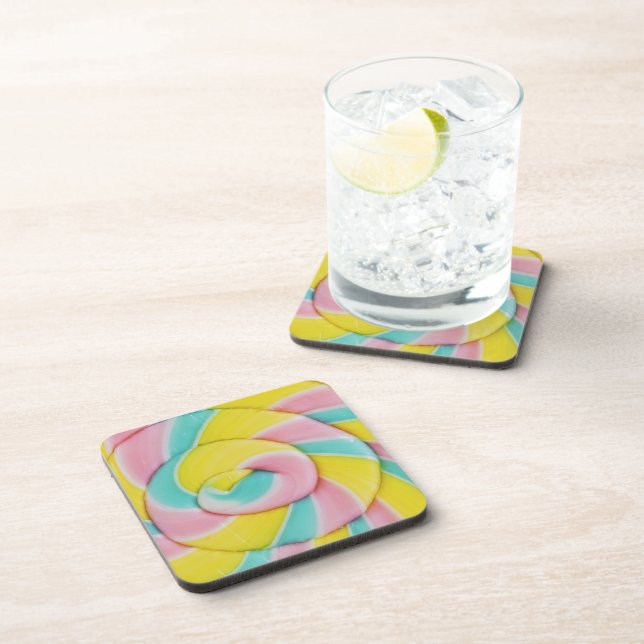 Pastel Rainbow Spiral Candy Photo Beverage Coaster (Right Side)
