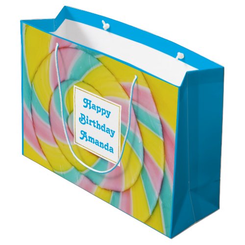 Pastel Rainbow Spiral Candy Photo Birthday Large Gift Bag