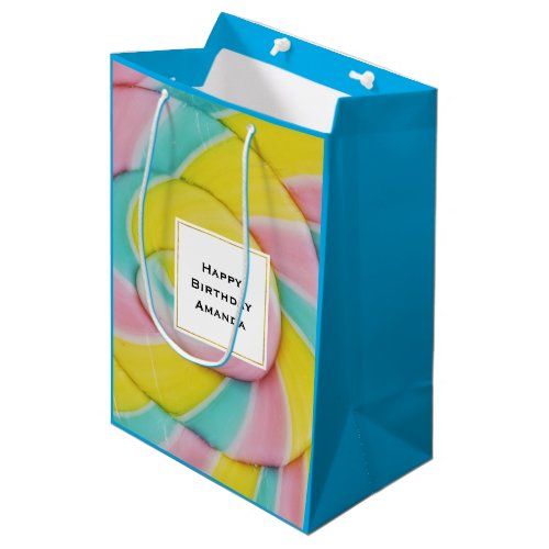 Pastel Rainbow Spiral Candy Photo Birthday Medium Gift Bag
