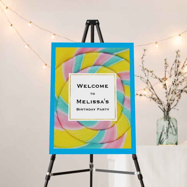 Pastel Rainbow Spiral Candy Photo Birthday Welcome Foam Board (In Situ (Stand))