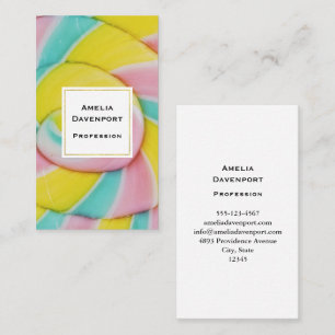 Pastel Rainbow Spiral Candy Photo Business Card