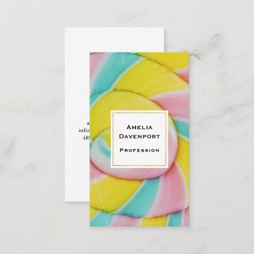 Pastel Rainbow Spiral Candy Photo Business Card