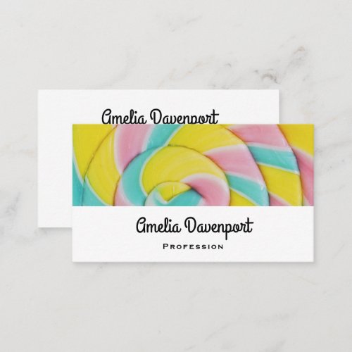 Pastel Rainbow Spiral Candy Photo Business Card