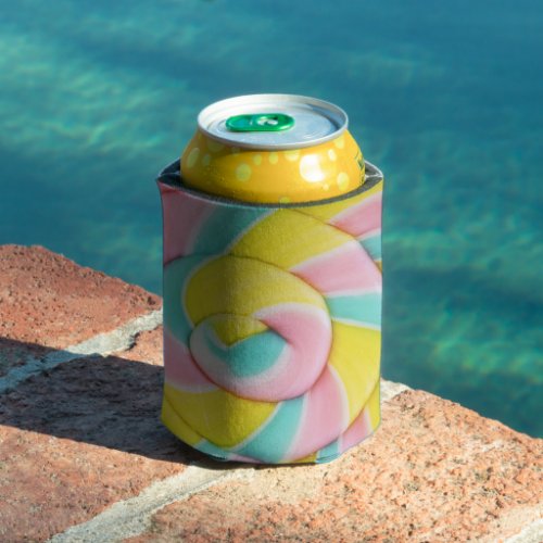 Pastel Rainbow Spiral Candy Photo Can Cooler