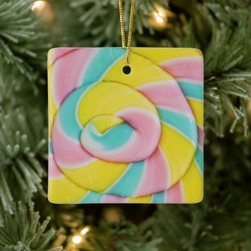 Pastel Rainbow Spiral Candy Photo Ceramic Ornament