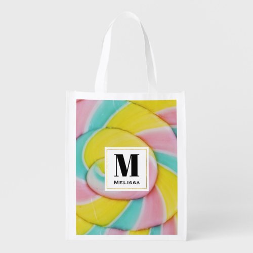 Pastel Rainbow Spiral Candy Photo Grocery Bag