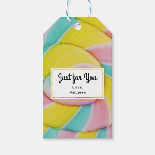 Pastel Rainbow Spiral Candy Photo Just for You Gift Tags