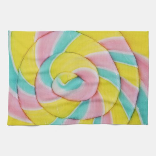Pastel Rainbow Spiral Candy Photo Kitchen Towel