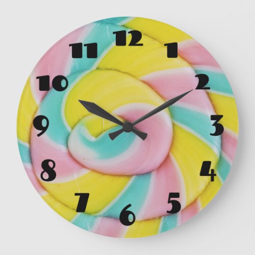 Pastel Rainbow Spiral Candy Photo Large Clock