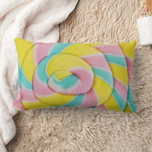 Pastel Rainbow Spiral Candy Photo Lumbar Pillow