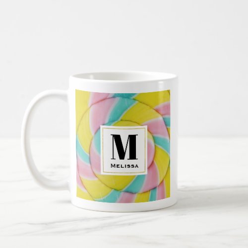 Pastel Rainbow Spiral Candy Photo Monogram Coffee Mug