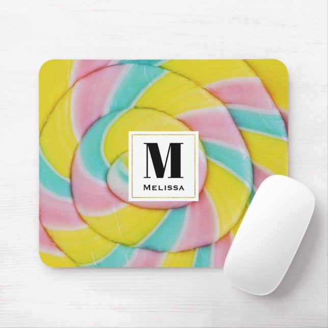 Pastel Rainbow Spiral Candy Photo Mouse Pad (With Mouse)