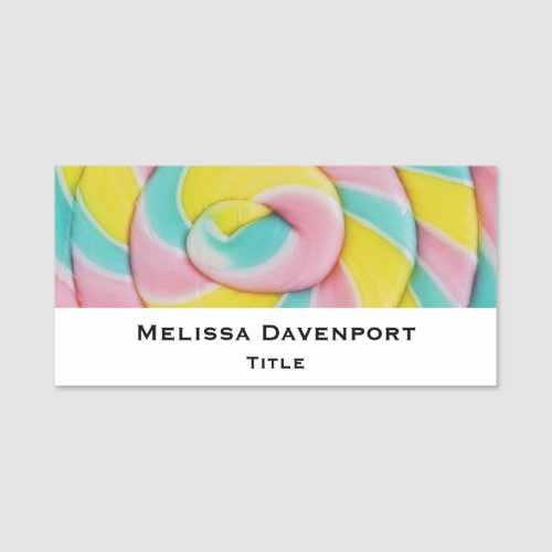 Pastel Rainbow Spiral Candy Photo Name Tag