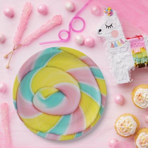 Pastel Rainbow Spiral Candy Photo Paper Plates