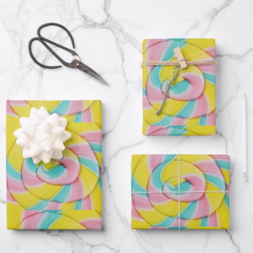 Pastel Rainbow Spiral Candy Photo Pattern Wrapping Paper Sheets