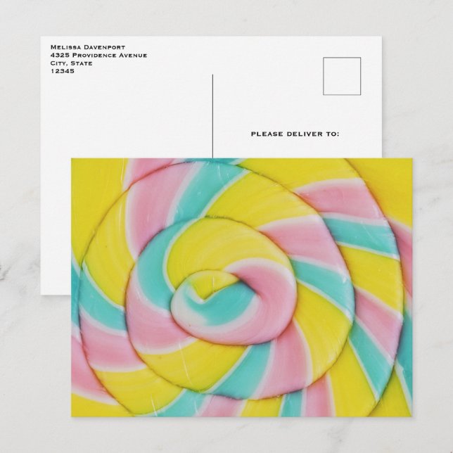 Pastel Rainbow Spiral Candy Photo Postcard (Front/Back)