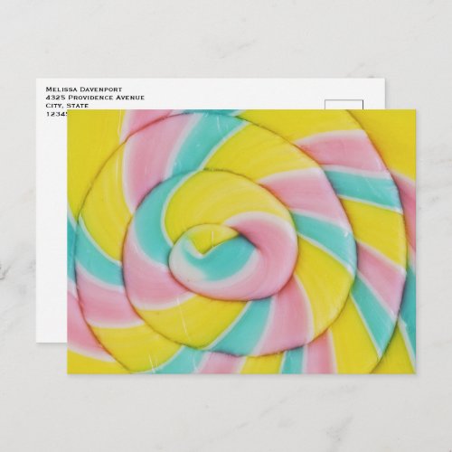 Pastel Rainbow Spiral Candy Photo Postcard