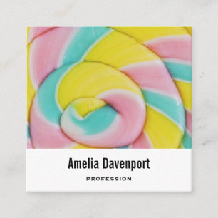 Pastel Rainbow Spiral Candy Photo Square Business Card