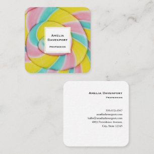 Pastel Rainbow Spiral Candy Photo Square Business Card