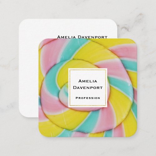 Pastel Rainbow Spiral Candy Photo Square Business Card