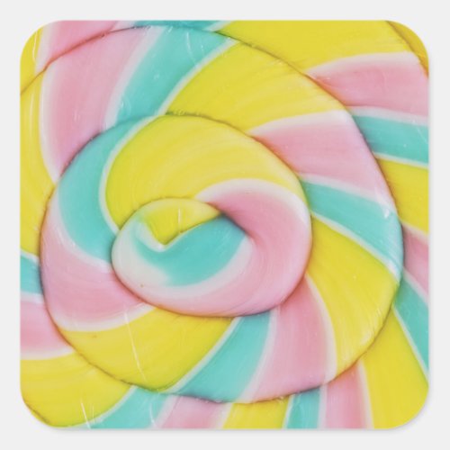 Pastel Rainbow Spiral Candy Photo Square Sticker