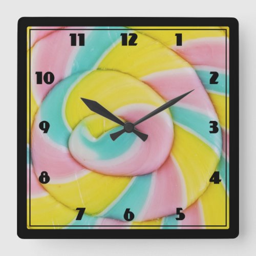 Pastel Rainbow Spiral Candy Photo Square Wall Clock