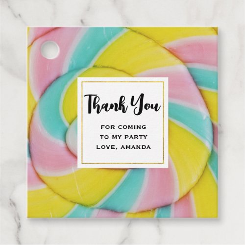 Pastel Rainbow Spiral Candy Photo Thank You Favor Tags