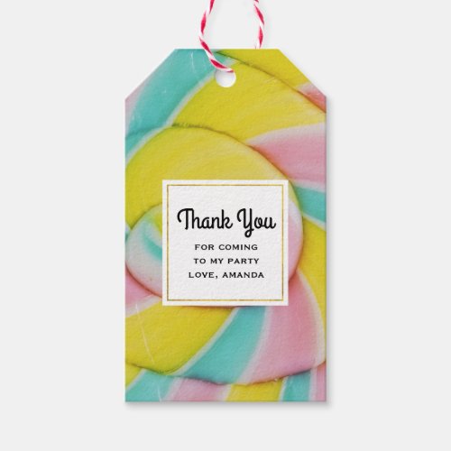 Pastel Rainbow Spiral Candy Photo Thank You Gift Tags