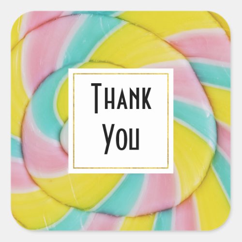 Pastel Rainbow Spiral Candy Photo Thank You Square Sticker