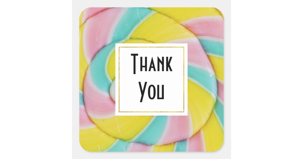 Pastel Rainbow Spiral Candy Photo Thank You Square Sticker | Zazzle