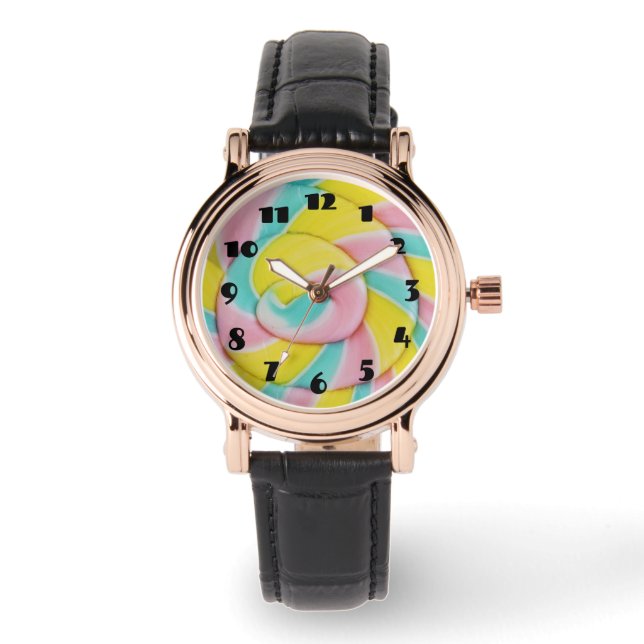 Pastel Rainbow Spiral Candy Photo Watch (Front)