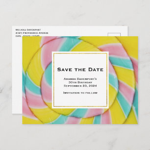 Pastel Rainbow Spiral Candy Save the Date Invitation Postcard