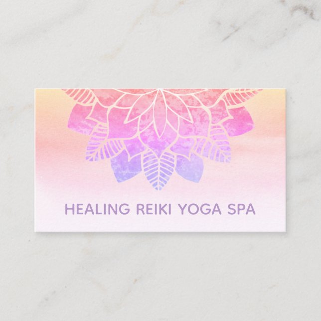 *~* Pastel Rainbow Spiritual Mandala Yoga Reiki Business Card (Front)