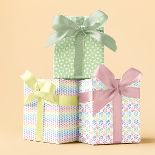 Pastel rainbow spring green set of 3 wrapping paper sheets